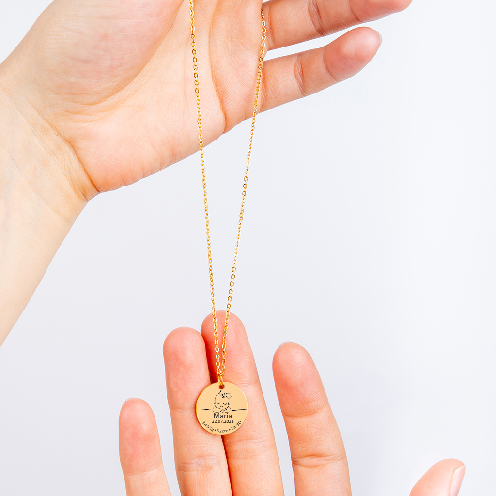 Print On Demand Jewelry Baby Birth Details Necklace